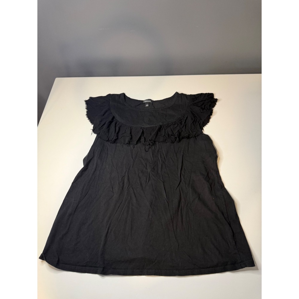 Torrid Black Ruffle Yoke Flutter Sleeve Knit Top Blouse Plus Size 1 1X